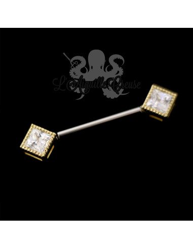 Bijou de téton en or 18 carats & zircons, barbell en titane - Threadless