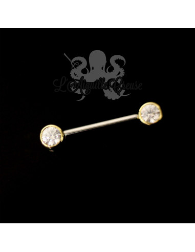 Bijou de téton en or 18 carats & zircons, barbell en titane - Threadless