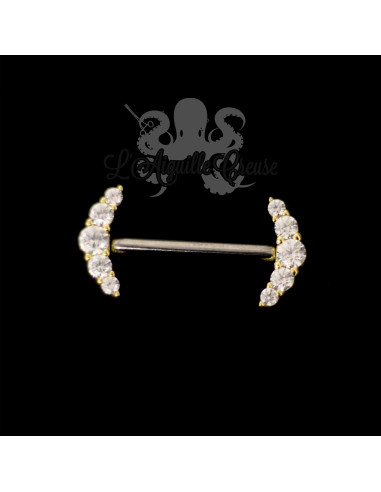 Bijou de téton en or 18 carats & zircons, barbell en titane - Threadless