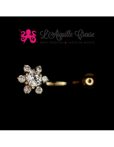 Bijou de nombril en Or 14 carats & fleur en zircons