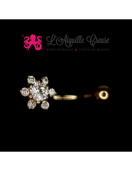 Bijou de nombril en Or 14 carats & fleur en zircons