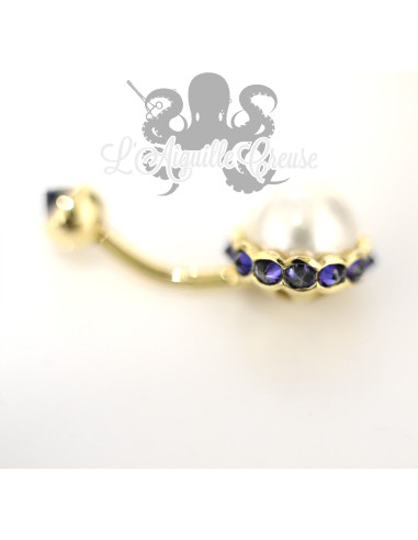 Bijou de nombril en Or  jaune 18 carats & Perle d'eau douce et zircons