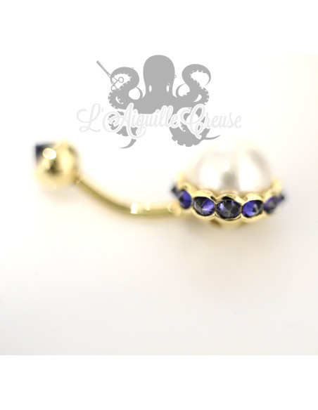 Bijou de nombril en Or  jaune 18 carats & Perle d'eau douce et zircons