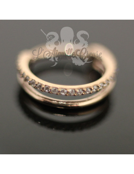 Anneau double segmenté pvd or rose orné de cristaux swarovski, ouverture facile