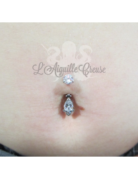 Bijou de nombril en fonte d'acier & zircons