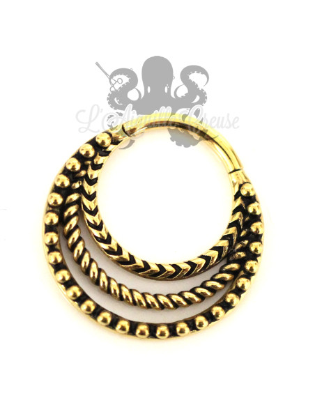Anneau triple segmenté pvd or 24 carats, ouverture facile