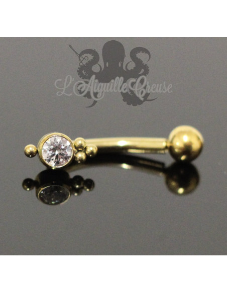 Banane en titane pvd or ornée d'un zircon - pas de vis interne