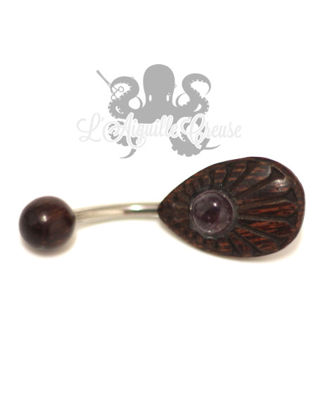 Bijou de nombril en bois et pierre fine