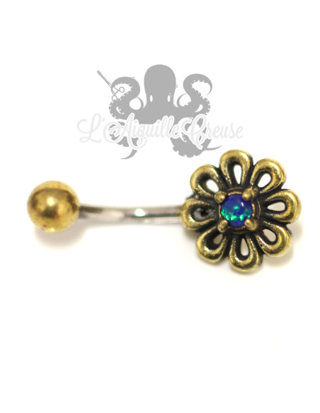 Bijou de nombril Fleur en bronze & Opale synthétique