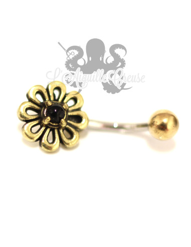 Bijou de nombril Fleur en bronze & Onyx