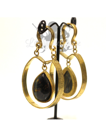 Paire de poids en bronze et oeil de tigre bleu