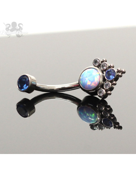 Bijou de nombril en Titane implantable, opales synthétiques et zircons