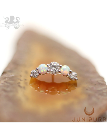 Accessoire en or blanc 14 carats, zircons et opales synthétiques, Threadless Junipurr