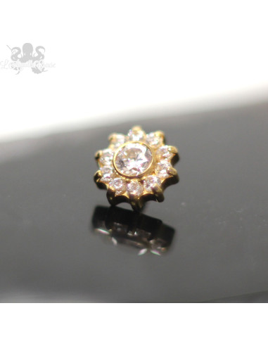 Fleur en titane pvd or et zircons -  pour 1 ou 1.2 mm