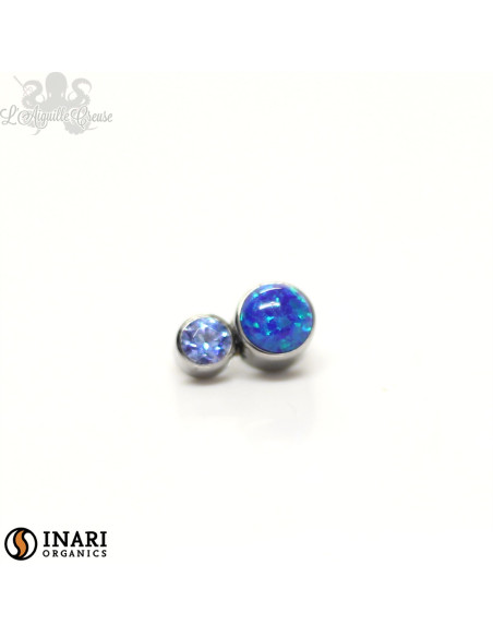 Double cabochon d'opales synthétiques et de zircon Swarovski  Inari Organics en titane de 4 et 3 mm- pour 1 ou 1.2 mm