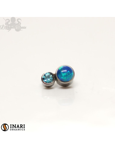 Double cabochon d'opales synthétiques et de zircon Swarovski  Inari Organics en titane de 4 et 3 mm- pour 1 ou 1.2 mm