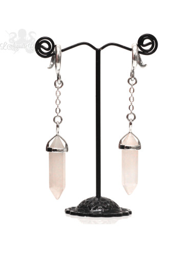 Paire de poids Quartz rose et bronze blanc