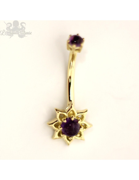 Bijou de nombril en Or  jaune 18 carats et améthystes