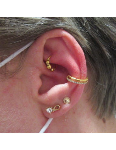 Anneau double segmenté pvd or 24 carats orné de cristaux swarovski, ouverture facile