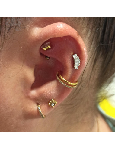 Anneau double segmenté pvd or 24 carats orné de cristaux swarovski, ouverture facile