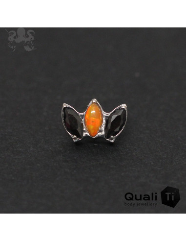 Marquise 3 pétales QualiTi en titane, opale synthétique & zircons - pour 1 ou 1.2 mm