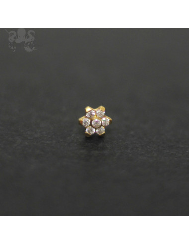 Accessoire fleur en titane pvd or, orné de zircons premiums Threadless