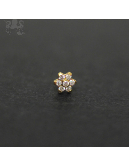 Accessoire fleur en titane pvd or, orné de zircons premiums Threadless