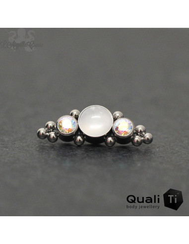 Accessoire QualiTi en titane, pierre de lune & zircons - pour 1 ou 1.2 mm