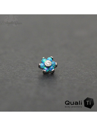 Fleur QualiTi en titane, opale synthétique & zircons - 4 mm pour 1 ou 1.2 mm