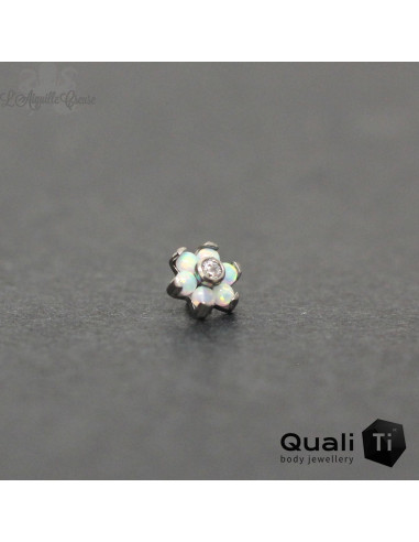 Fleur QualiTi en titane, opale synthétique & zircons - 4 mm pour 1 ou 1.2 mm