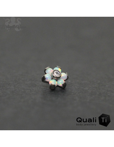 Fleur QualiTi en titane, zircon & opales synthétiques - 5 mm pour 1.2 mm