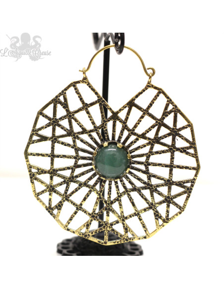 Paire de boucles d'oreilles en bronze et pierre fine