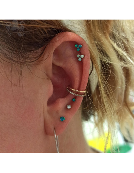 Anneau double segmenté pvd or rose orné de cristaux swarovski, ouverture facile