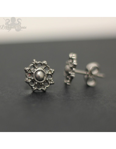 Paire de boucles d'oreilles Fleur en bronze blanc