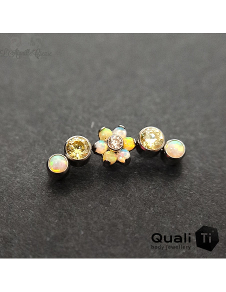 Cluster Floral QualiTi en titane, opales & zircons - pour 1 ou 1.2 mm