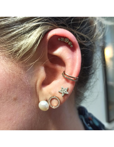 Anneau double segmenté pvd or rose orné de cristaux swarovski, ouverture facile