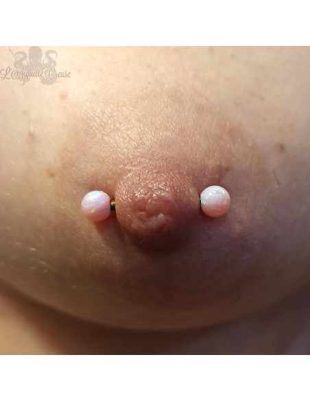 Barbell en titane et opales synthétiques, 1.6mm pas de vis interne