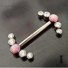 Bijou de téton Invictus en titane Opale synthétique & Zircons - Threadless 2