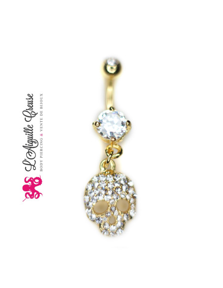 Bijou de nombril crâne plaqué or 14 carats