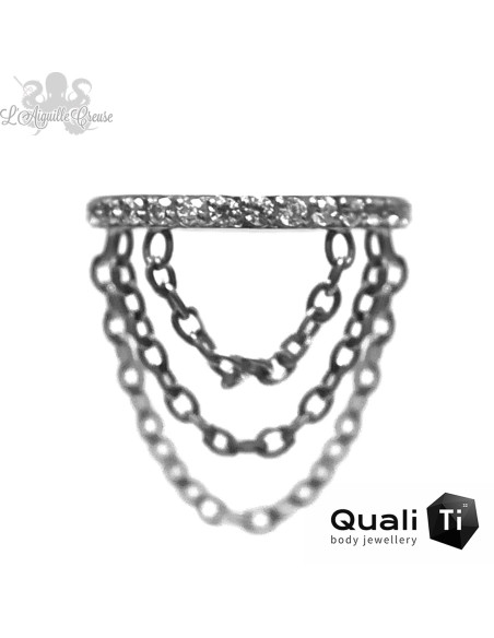 Anneau segmenté en titane QualiTi , zircons blanc et chainettes, ouverture facile