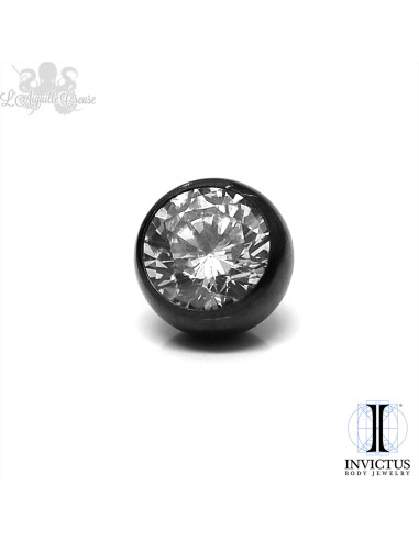 Demi-bille Invictus en titane pvd noir et zircon - pour 1.2 mm