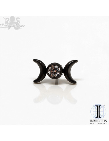 Lune Invictus en titane pvd noir et zircon - threadless