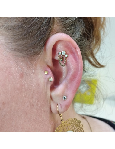 Accessoire fleur en titane pvd or, orné de zircons premiums Threadless