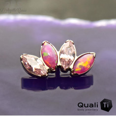 Marquise 4 pétales QualiTi en titane, opales synthétiques & zircons - pour 1 ou 1.2 mm