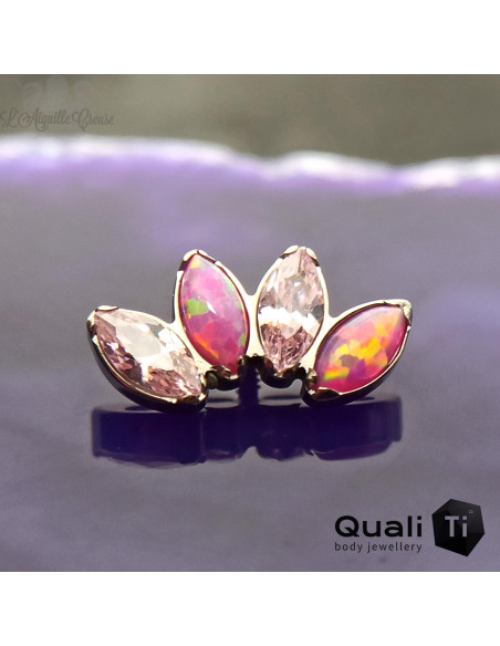 Marquise 4 pétales QualiTi en titane, opales synthétiques & zircons - pour 1 ou 1.2 mm
