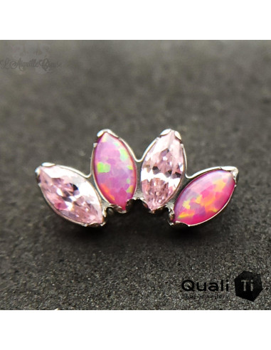 Marquise 4 pétales QualiTi en titane, opales synthétiques & zircons - pour 1 ou 1.2 mm