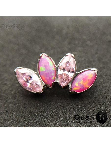 Marquise 4 pétales QualiTi en titane, opales synthétiques & zircons - pour 1 ou 1.2 mm