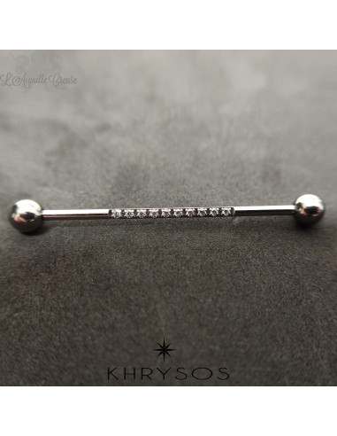 Barbell Khrysos pour industriel orné de zircons, 1.6mm pas de vis interne